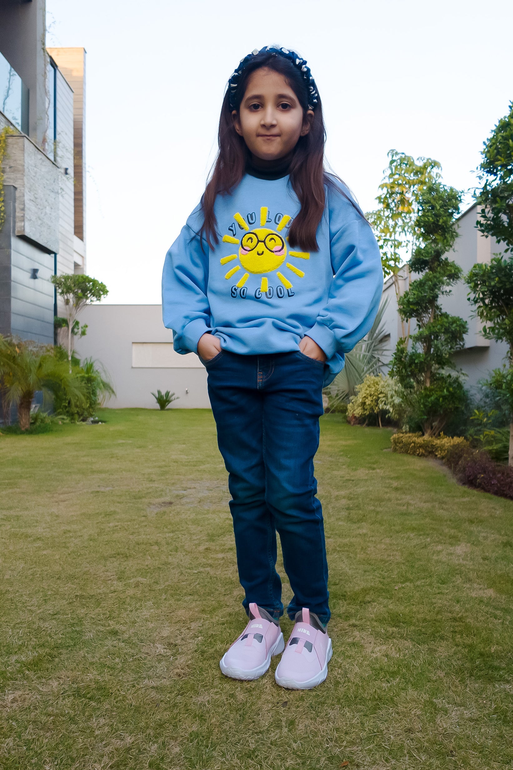 Kids' Cozy Blue Sweatshirt – "You Look So Cool" Embroidered Pullover (2-14 Years)